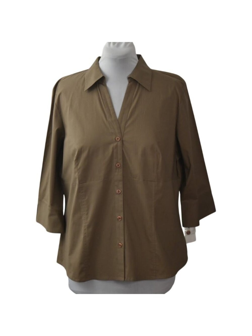 Style & Co Womens Button Down Shirt Brown 16W Cotton Blend Stretch Relaxed Fit